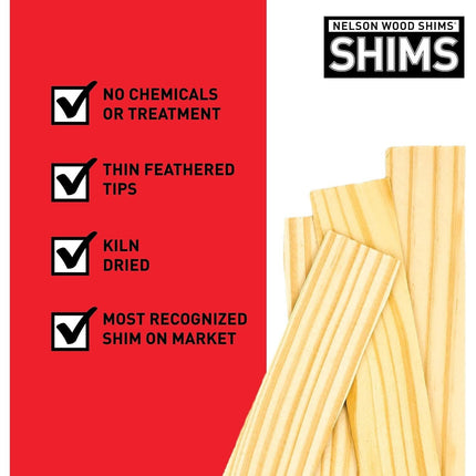 Nelson Wood Shims - DIY Bundle Wood Shims 8-Inch Shims, High Performance Natural Wood, 100% Kiln Dried