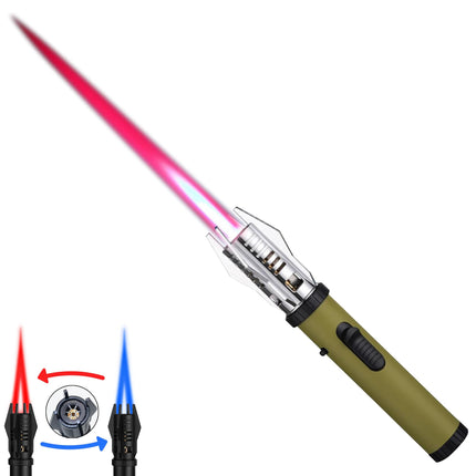 Torch Lighter, Bright Fire Lighter with Safety Lock and Adjustable Red/Blue Flame, Refillable Butane Gas Windproof Jet Flame Cool Lighters, for Candles Campfires BBQ Baking, Camping, Gift