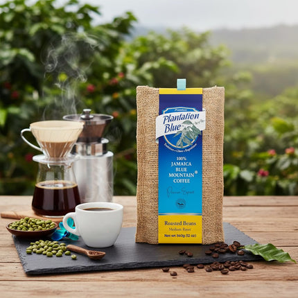 PREMIUM PLANTATION BLUE TRADITION CLASS EXPERIENCE 100% Blue Mountain Coffee Jamaica, Medium Roasted & Ground (8oz)