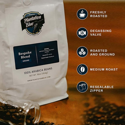 PREMIUM PLANTATION BLUE TRADITION CLASS EXPERIENCE 100% Blue Mountain Coffee Jamaica, Medium Roasted & Ground (8oz)