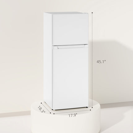 Small Fridge with Freezer, 4 Cu Ft Refrigerator with Reversible Doors, White