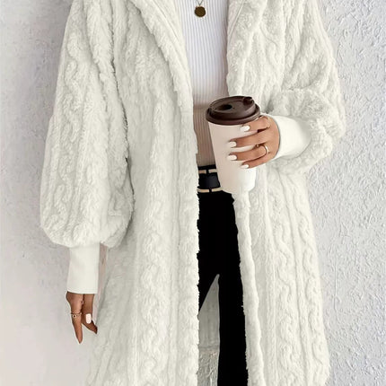 Hooded Double-sided Plush Cuff Thread Long Coat