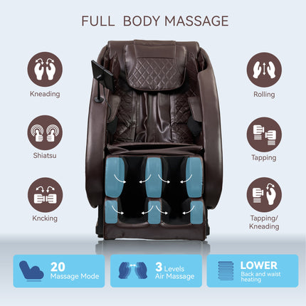 Massage Chairs  Full Body Massage Recliner With Foot Roller,Airbag Massage SL Track, Zero Gravity, Bluetooth Speaker,Brown