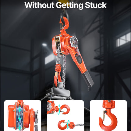Manual Lever Chain Hoist, 3/4T 1650LBS Capacity Heavy Duty Come Along, 20FT Lift G80 Alloy Steel Chain With Dual Pawl Mechanical Brake,360°Rotating Hooks, For Warehouse Construction Garage