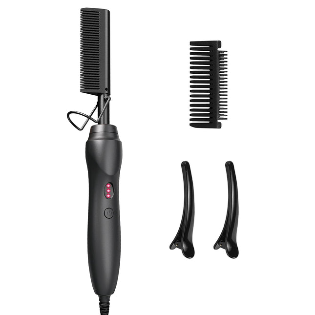 Electric Hot Comb Hair Straightener - Heat Pressing Combs, Ceramic Hair Straightening Comb, Curling Iron for Natural Black Hair Men Beard or Holiday Gift
