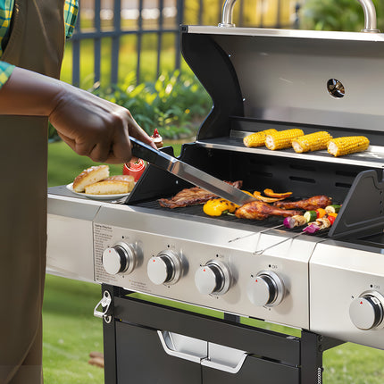 Propane Grill 4 Burner Barbecue Grill Stainless Steel Gas Grill With Side Burner For Outdoor BBQ, Camping