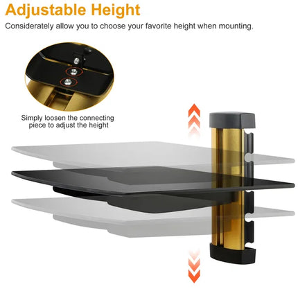 Floating Wall Mounted Strengthened Tempered Glass Shelf For DVD Cable Boxes