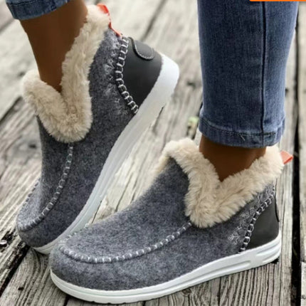 Fleece-lined Thick Plush Boots Warm Sewing Flat Cotton Shoes Winter Ankle Boot