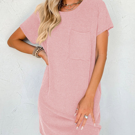 Striped Short Sleeve Pocket Dress Women