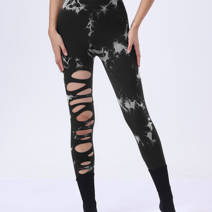 Butt Lifting Yoga Gym Athletic Pants, Hollow Out Tummy Control Sports Leggings Tie Dye Running Pants