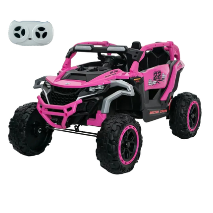 Ride On Models Truck Car 12V Kids Electric Vehicles, Remote Control, Front & Rear Shock Suspension, 2 Seater UTV, Flashlights And A Built-in Music Player, For Age 3-6 Years Old Magenta