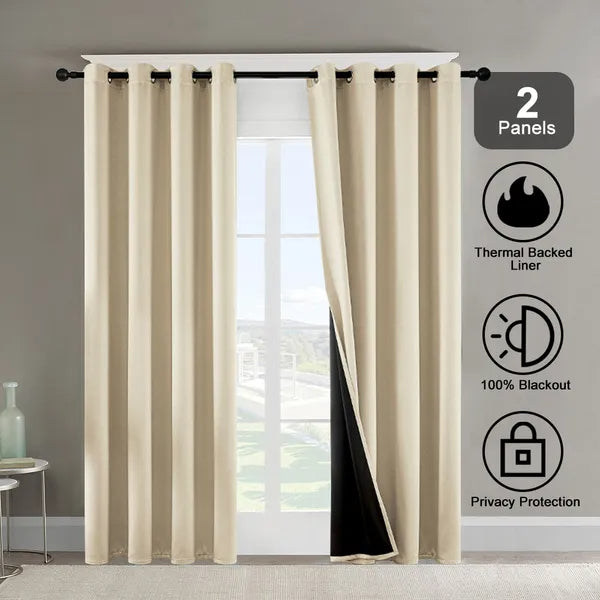 Polyester Grommets Thermal Insulated With Coated Lining 52 In. W X 84 In. L Indoor Blackout Curtains Set Of 2