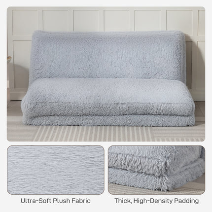 Bean Bag Floor Sofa Bed, Contemporary Plush Wide Folding Floor Mattress, Foam Filling Wall Couch Sleeper, Light Gray