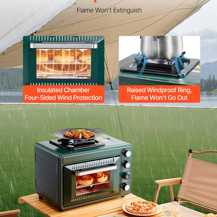 Outdoor Oven 2-in-1 Portable Gas Camping Stove Oven Combo Adjustable Fire