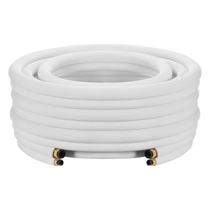 50ft Mini Split Line Set, 3/8” & 5/8” OD AC Copper Tubing Pipe, 3/8 White PE Thickened Insulated Coil With Flared Nuts, Rich Fittings, For Mini Split Air Conditioner HVAC Or Heat Pump System