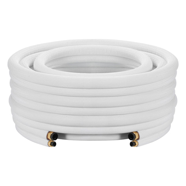 50ft Mini Split Line Set, 3/8” & 5/8” OD AC Copper Tubing Pipe, 3/8 White PE Thickened Insulated Coil With Flared Nuts, Rich Fittings, For Mini Split Air Conditioner HVAC Or Heat Pump System