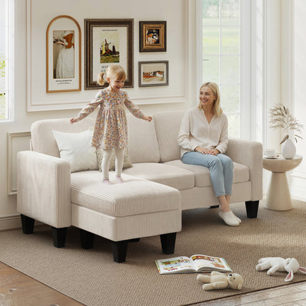 Sectional Sofa, L Shaped Couch, with Reversible Chaise or Ottoman, Cream White