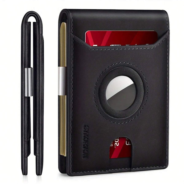 Airtag Wallet Men, Minimalist Front Pocket Wallets With Aritag Holder, Genuine Leather Bifold Slim Wallet, RFID Blocking Wallet For Men Up To 11cards -Air Tag Not Included