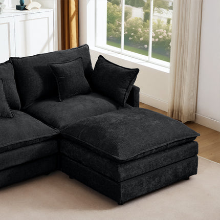 Modular Sectional Sofa, 102 Inch L Shaped Couch Set For Living Room, 3-Seater Comfy Cloud Couches With Movable Ottoman, DIY Combination, Chenille, Black