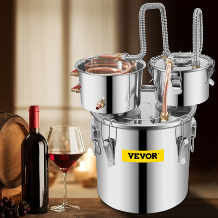 Alcohol Still, 3 Gallon, Stainless Steel Alcohol Distiller With Copper Tube & Build-in Thermometer  WaterPump, Double Thumper Keg Home Brewing Kit, For DIY Whiskey Wine Brandy