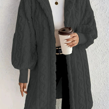 Hooded Double-sided Plush Cuff Thread Long Coat