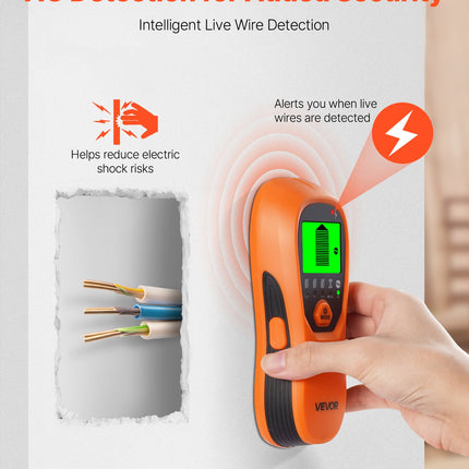 Stud Finder Wall Scanner, 5 In 1, Electronic Wall Stud Detector With Smart Sensor, High-Definition LCD Display And Audio Alarm, For The Center And Edge Of Metal, AC Wire, Joists, Pipes, Orange