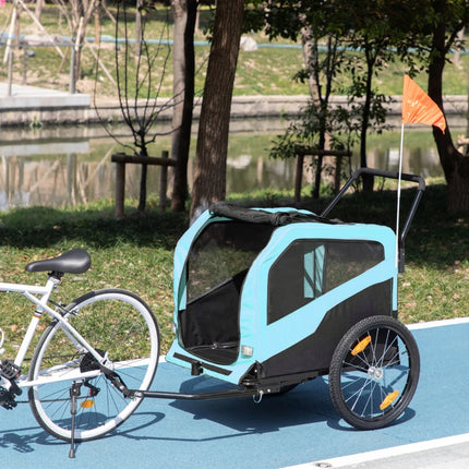 2-in-1 Dog Bike Trailer Pet Stroller Carrier For Large Dogs With Hitch, Quick-release Wheels, Foot Support, Pet Bicycle Cart Wagon Cargo For Travel, Blue