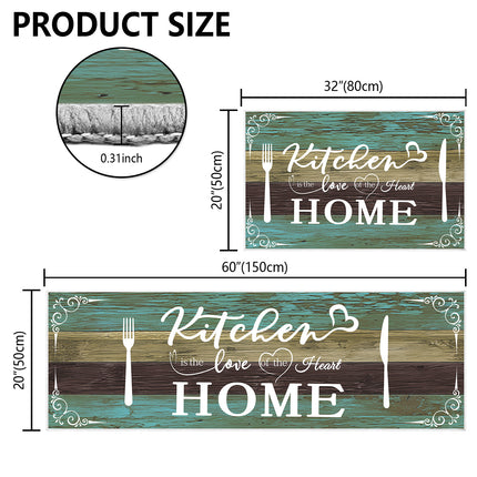 Boho Kitchen Rug Sets  2 Piece Washable Non-Slip Mats Teal 20x32 20x48 In