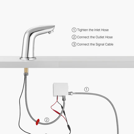 Touchless Bathroom Sink Faucet, Automatic Motion Sensor Restroom Toilet Faucet Cold Water With Hole Cover Plate, Battery Operated For 9/16 In Pipe Commercial Lavatory,Chrome Plated Silver G112M