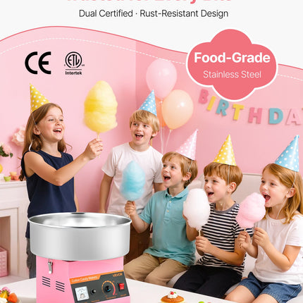 Commercial Cotton Candy Machine Electric Sugar Floss Maker Stainless Steel Pink