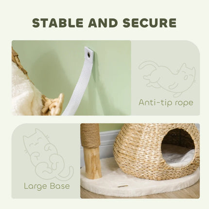 Cat Tree For Indoor Cats With Wooden Cat Scratching Posts, Cat Condo, Cat Beds & Toy Balls, Cream White