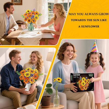 Flowers Sunflower Bouquet Building Set With Lights - 17 Flowers Botanical  Artificial Plant Sunflower Building Blocks Art Home Decor Easter Gifts For Adults Women Girl