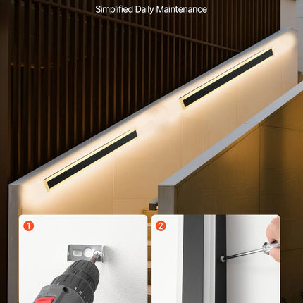 Outdoor Wall Lights, 2 Pack, 31.5 Inch Long Strip Modern Exterior Wall Sconce Light Fixtures, 3000K Warm White, IP65 Waterproof Anti-Rust Outside Wall Mount Lighting, For House, Porch, Garage