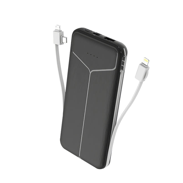 10000mAh Power Bank Portable Charger With US Plug 2 Built-in Cables External Battery Pack With 4 Ouputs 3 Inputs Fit For IOS Phone 14 Android And More