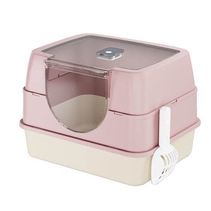 Dark Gray Top Entry Fully Enclosed Cat Litter Box, With Free Scoop & Litter Mat, Anti-Splash & Odor Locking, For Large Cats & Multi-Cat Households-plastic
