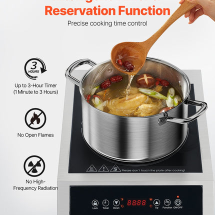 Portable Commercial Induction Cooktop 1800W Countertop Burner 9 Temp Levels