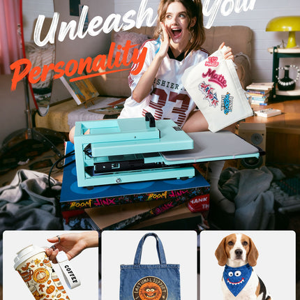 Hybrid Heat Press, 15 X 15 Inch, 5-in-1 Multifunction, Heat Up Fast And Even, All-New Patented Design, Easy To Control, Sublimation Press Machine For T-shirts/Tumblers/Caps/Plates, Light Green