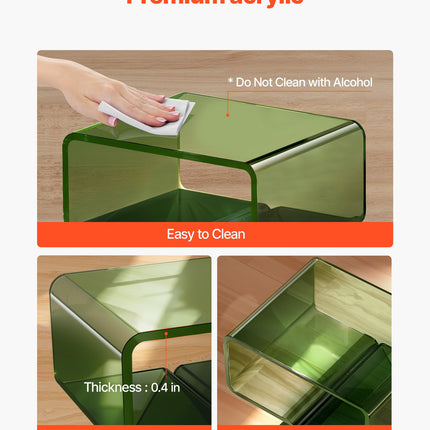 Acrylic Nightstand Side Table, Modern Clear Bedside Table With Storage Shelf, Transparent Small End Desk For Living Room, Bedroom, Home Decor, No Assembly Needed, 11.8 X 15.4 X 17 In (Green)