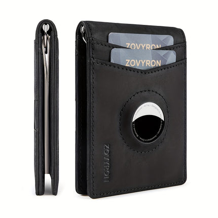 Mens Wallet Genuine Leather Slim Bifold Wallet With Airtag Holder, RFID Blocking, Front Pocket Wallet With Money Clip,ID Window Credit Card Holder
