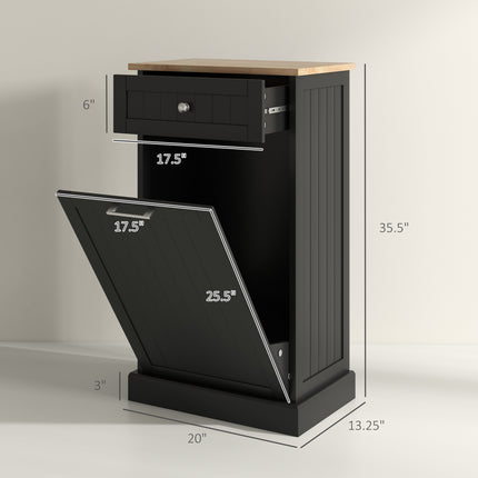 Kitchen Tilt Out Trash Bin Cabinet Free Standing Recycling Cabinet Trash Can Holder With Drawer, Black