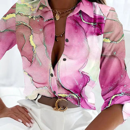 Spring And Autumn New Long Sleeve Lapel Loose Button Shirt