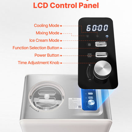 2 Quart Automatic Ice Cream Maker With Built-in Compressor No Pre-freezing