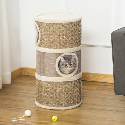 28 Inch Cat Condo, 3 Story Cat Hideaway with Sisal Scratching Pad