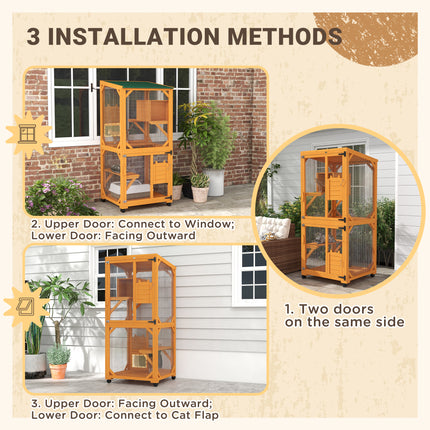 Cat Tree House with Scratching Post and Wheels