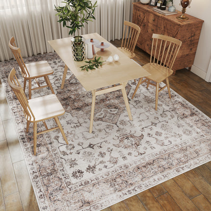 8x10 Area Rug, Vintage Machine Washable Rug, Non-Slip Floor Carpet for Living Room, Bedroom, Dining Room, Tan