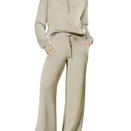 Leisure Sports Suit Long-sleeve Zipper Sweatshirt Wide Leg Pants Two-piece Set
