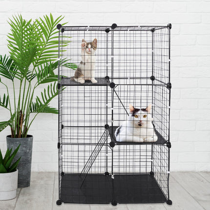 3 Tier Cat Playpen Cage Metal Indoor Cat House Detachable Kitten House With 3 Doors 2 Ladders Large Cat Exercise Place For 1-2 Cats Black