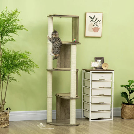 Corner Modern Cat Tree Tall For Climbing, Large Multilevel Cat Tower With Scratching Posts, Small-Fit Kitten Tower With Sisal, Cream White