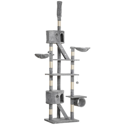 Floor to Ceiling Cat Tree, 94.5-102.5 inch Height Adjustable Cat Climbing Tower with Scratching Posts, Condos, Hammocks
