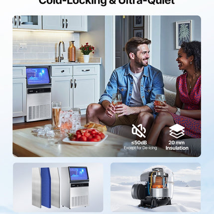 Commercial Ice Maker Machine With Pump, 130Lbs/24H With 33Lbs Storage, 45 Cubes Per Cycle, Freestanding & Under Counter Ice Maker With LED Display & Self-Cleaning, For Home Bar Restaurant